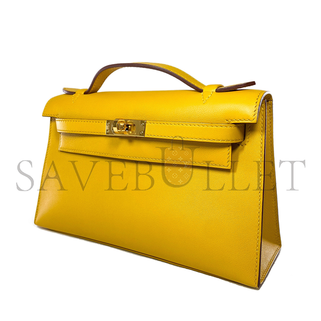 H**mes kelly pochette jaune ambre swift gold hardware (22*14*7cm)